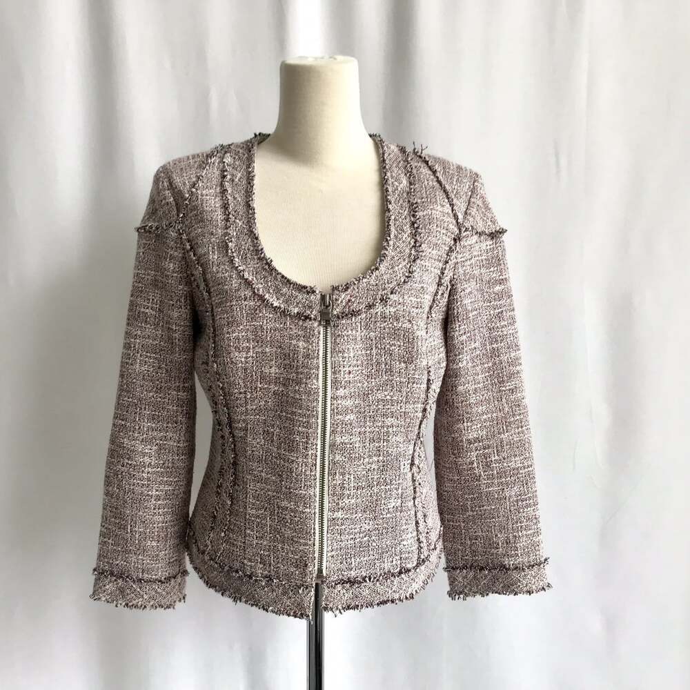 Banana Republic Maroon/wine Tweed Zip Up Career Work Blazer/jacket  Size 6